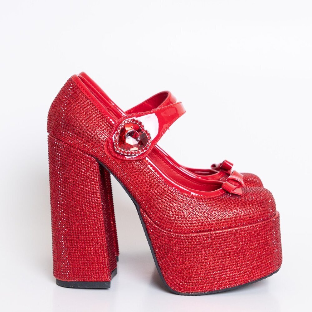Dolls Kill Red Glitter Platform Mary Jane Heels - Picture 5 of 16